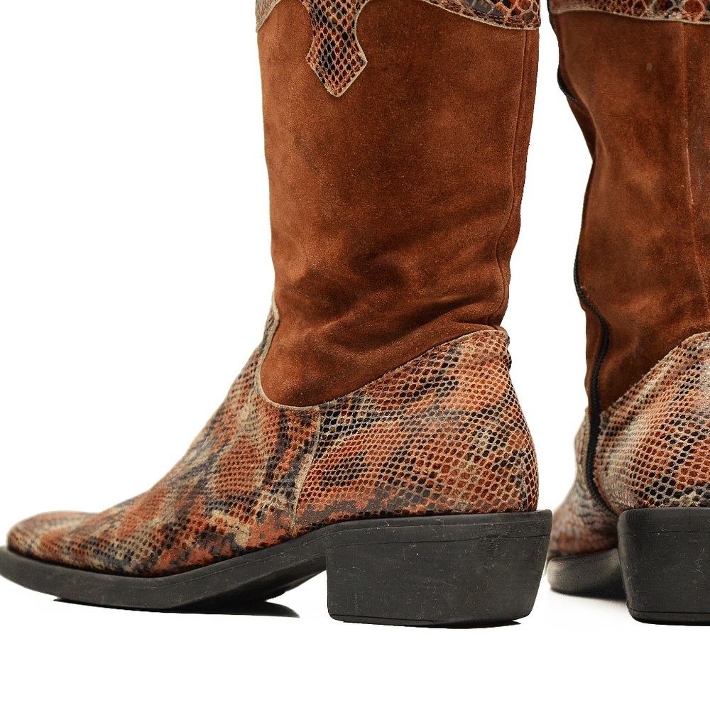 Italian Made Exotic Leather Cowboy Boots – Genuine Vera Pelle Suede & Snakeskin
